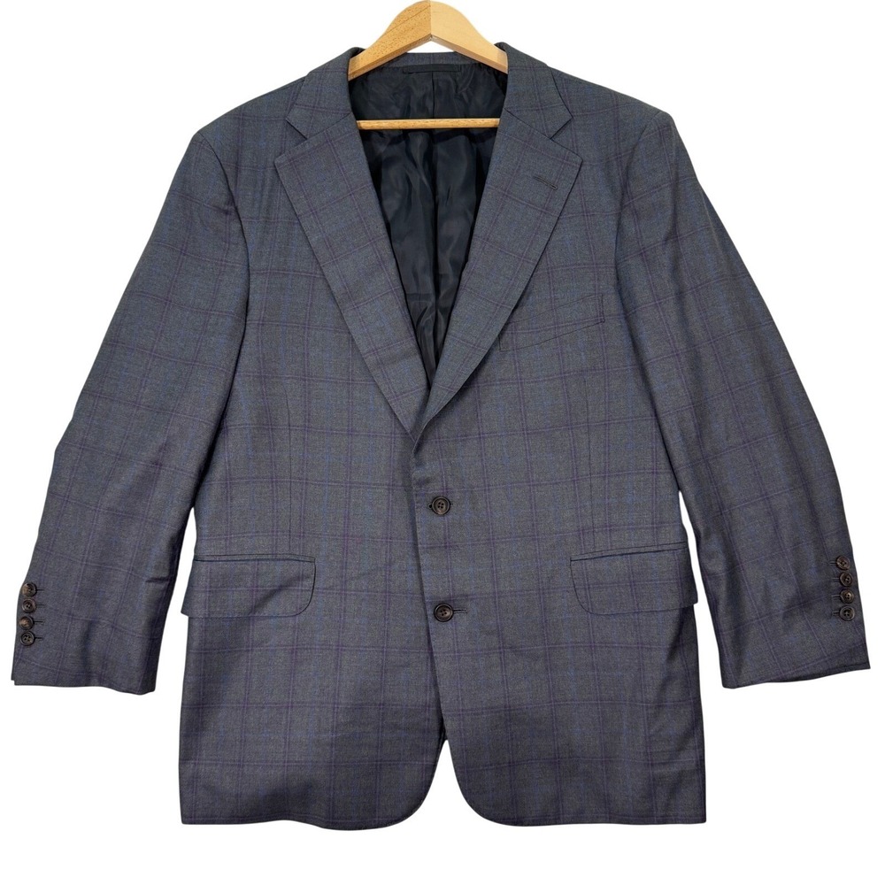 Leonard Logsdail Bespoke Mens 42S Gray Windowpane Wool Sport Coat Custom Fit EUC